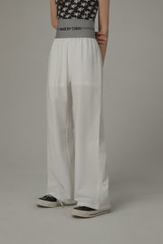 Contrast Letter High Waist Banded Wide Pants