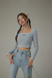 Flower Holes Pattern Crop Slim Top