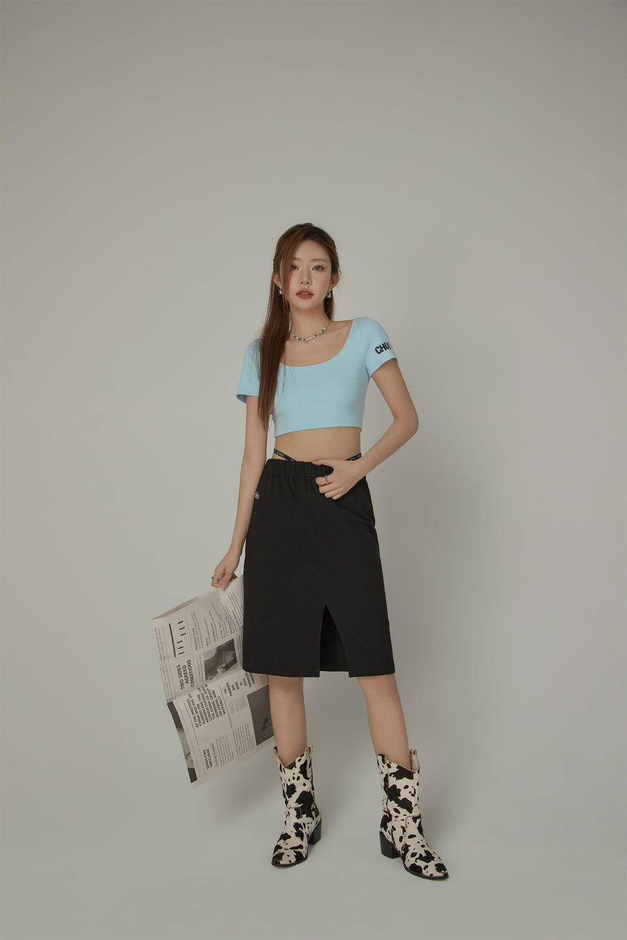 CHUU Side String Casual Slit Skirt