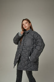 Lettering Quilted Padded Button Jacket