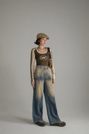 High Waist Loose Wide Leg Washed Wide Jeans