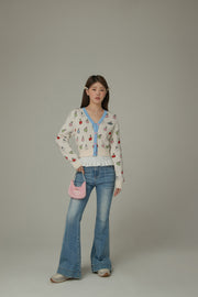 Cherry Hearts Knit Button Cardigan