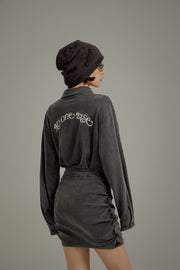 String Shirring Shirt Mini Dress