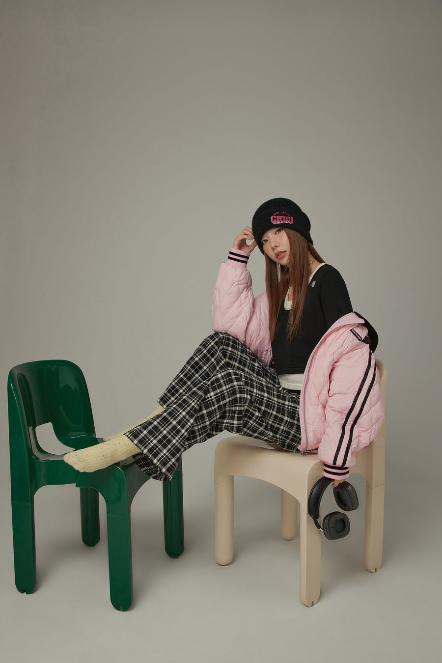 CHUU Check Drawstring Casual Pants