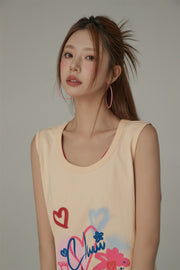 Graffiti Print U-Neck Boxy Sleeveless Top