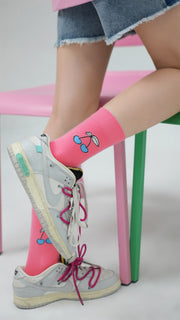 Color Two Toned Cherry High Socks