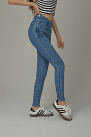 Wrap Front Pockets Denim Cropped Slim Jeans