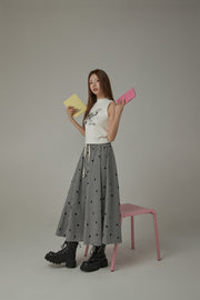 String Heart Check Long Skirt