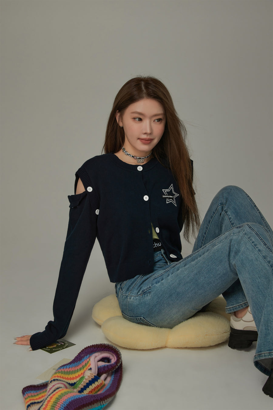 CHUU Two Way Star Button Cardigan