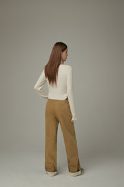 Criss Cross Belt Roll-Up Wide Pants