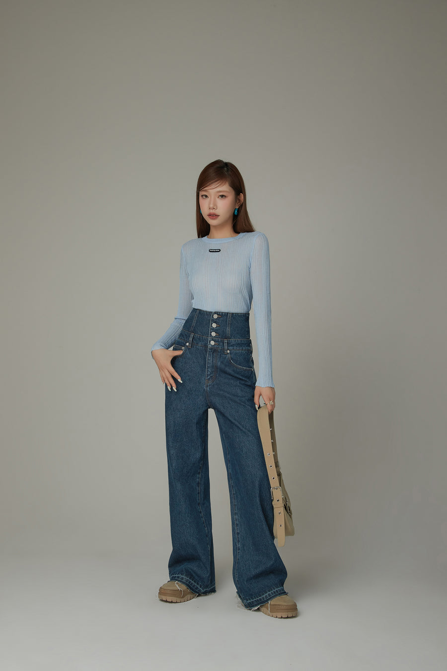 CHUU High Waisted Button Wide Denim Jeans