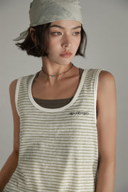 Striped U-Neck Contrast Color Sleeveless Top