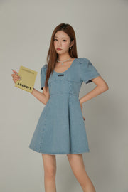 Puff Sleeve Denim Mini Dress