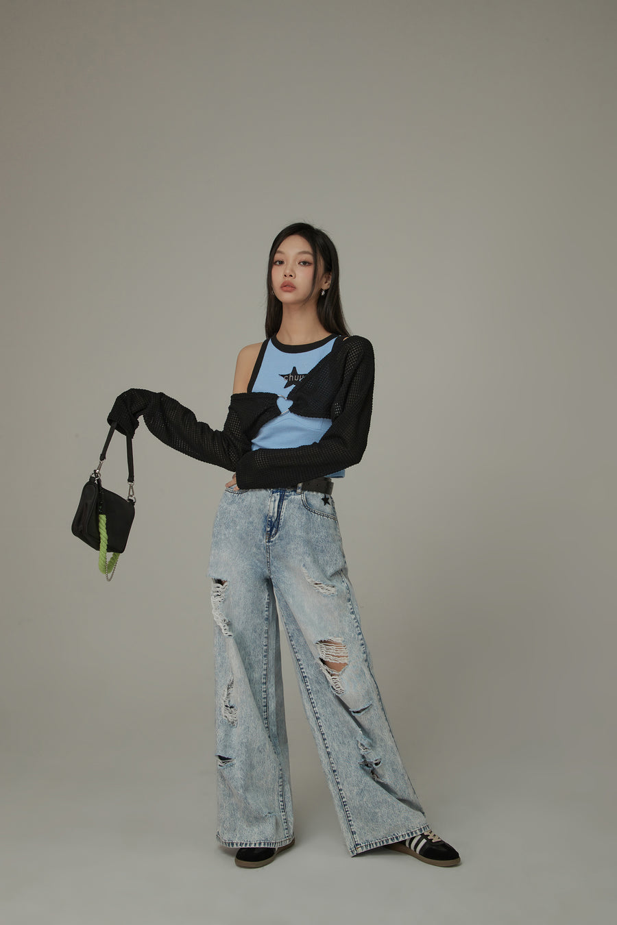 CHUU Distressed Straight Wide-Leg Denim Jeans