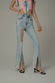 Distressed Rips Slit Denim Jeans