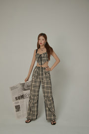 Checked Cargo Contrasting Color Casual Pants