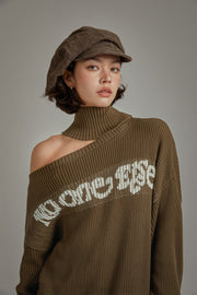 Lettering Slit Knit Sweater