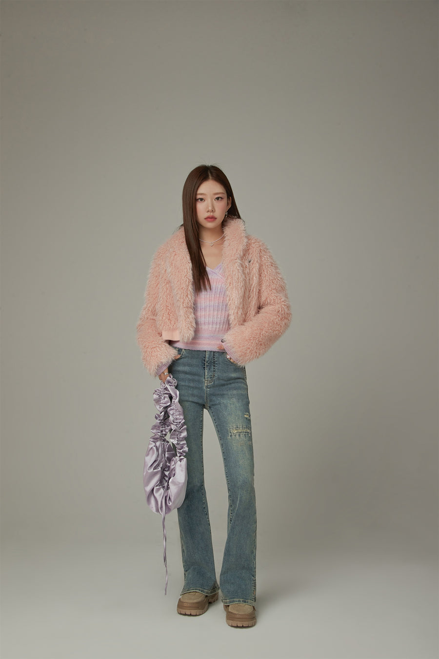 CHUU Washed Ripped Bootcut Denim Jeans