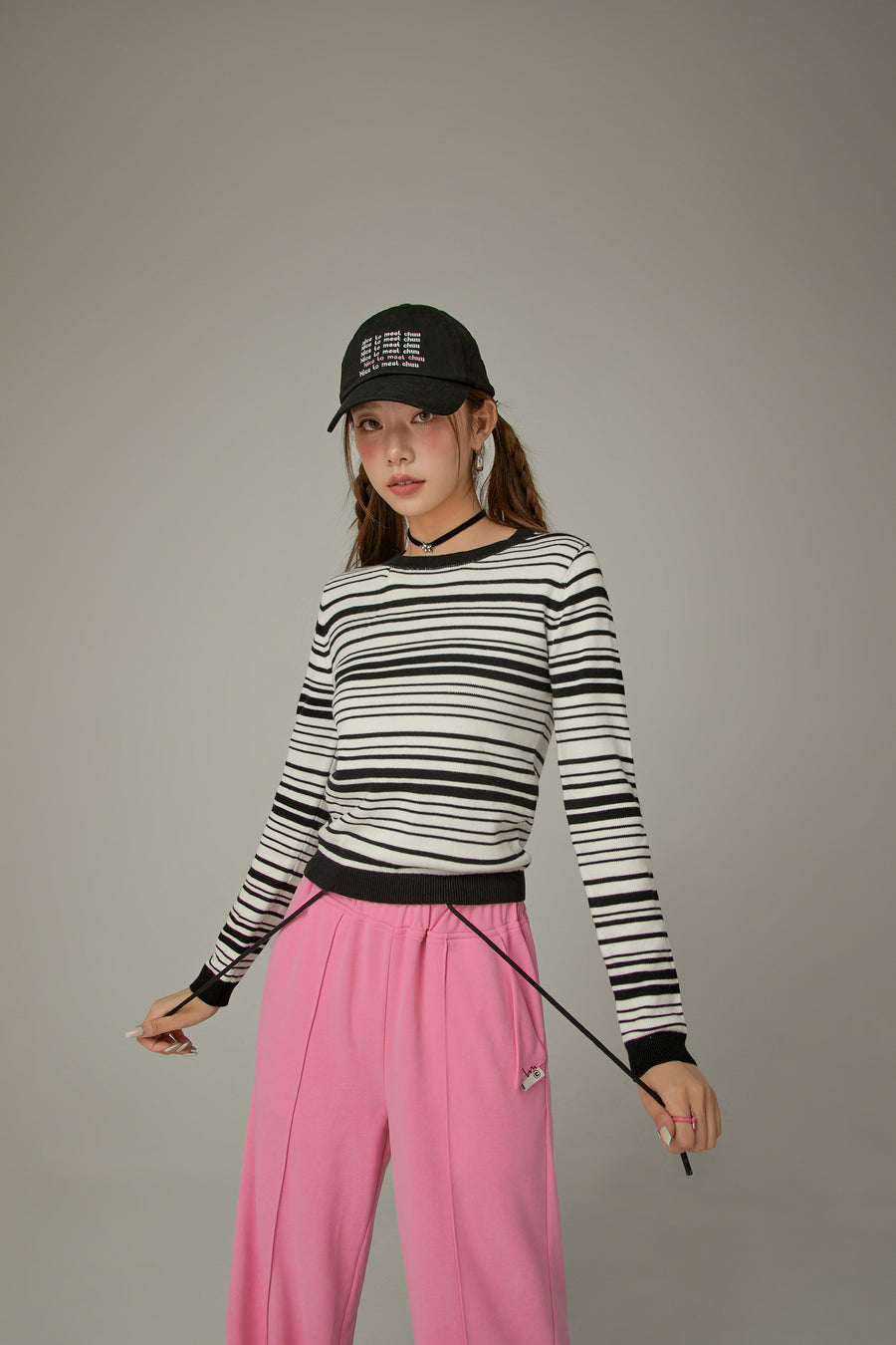 CHUU Slim Stripe Knit Top