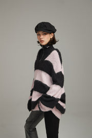 V-Neck Color Stripe Knit Sweater