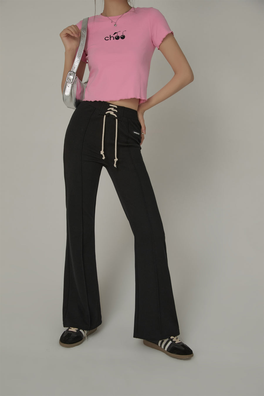 CHUU Lace Up Semi Bootcut Casual Pants