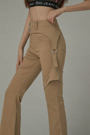 Double Button High Waisted Flared Semi-Bootcut Pants