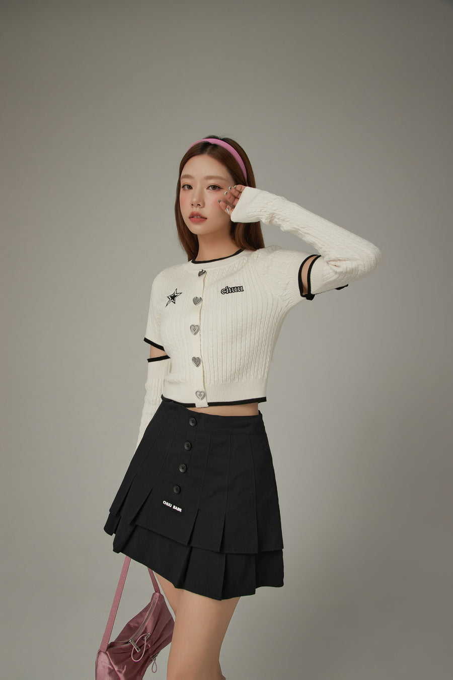 CHUU Heart Button Cutout Knit Top