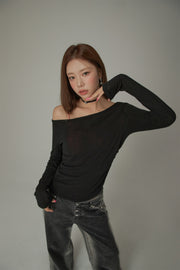 Unbalanced Off The Shoulder Long Sleeve T-Shirt