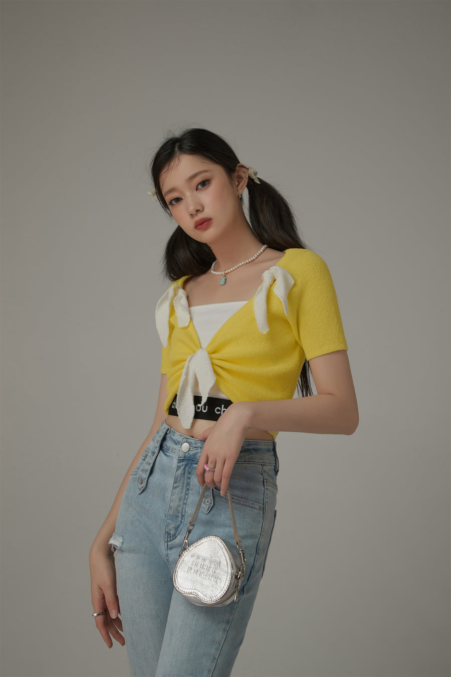 CHUU Ribbon Crop Knit Top