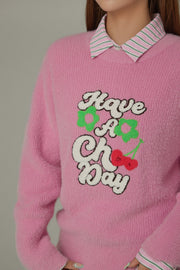 Have A Chuu Day Slit Lettering Knit Sweater