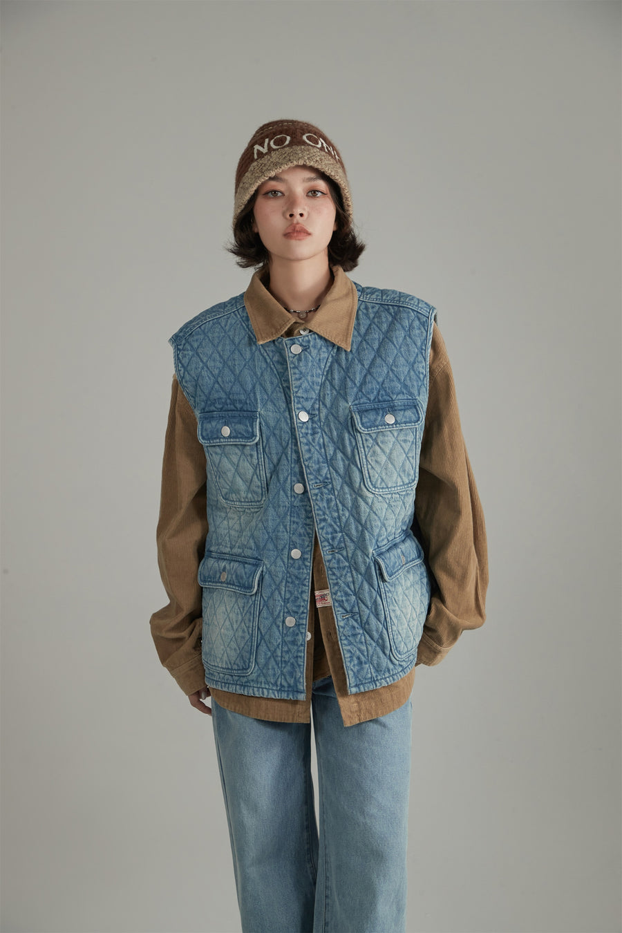 CHUU Pocket Quilted Denim Vest