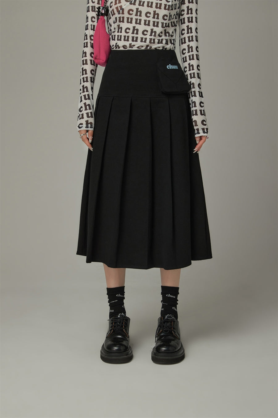 CHUU Heart Pleated Long Skirt