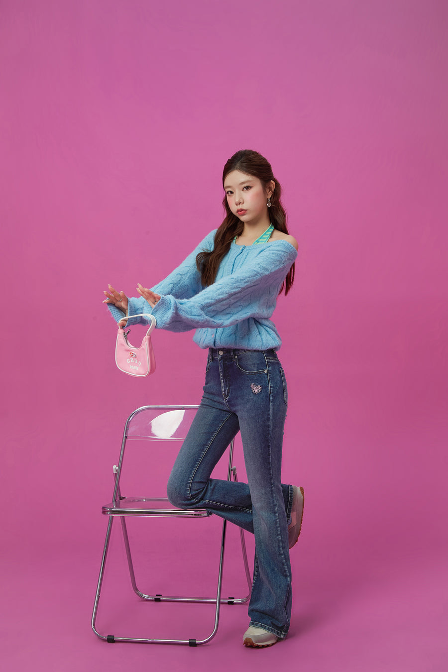 CHUU Heart Washed Bootcut Denim Jeans