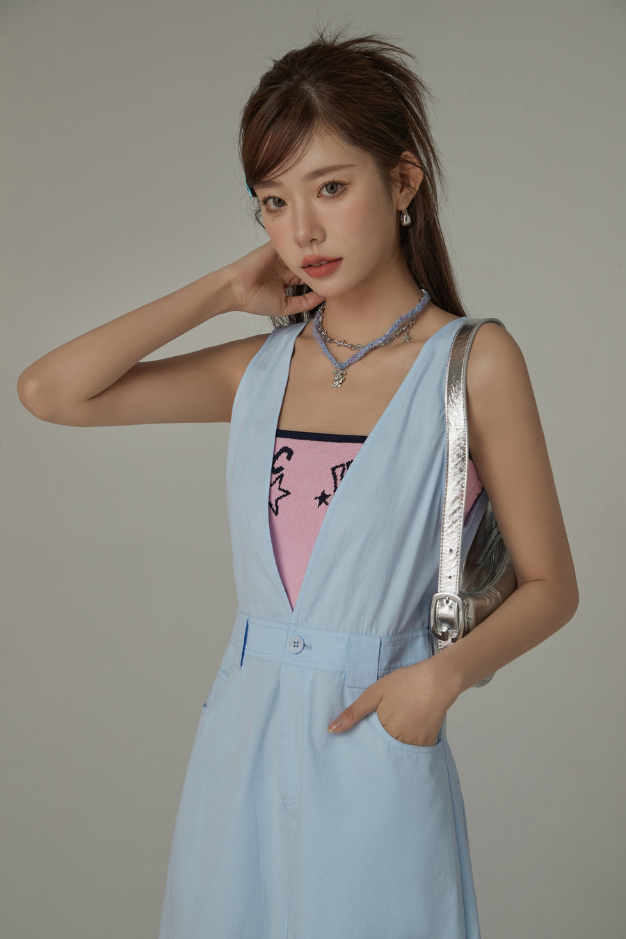 CHUU Backtie Dip V Neck Sleeveless Long Dress