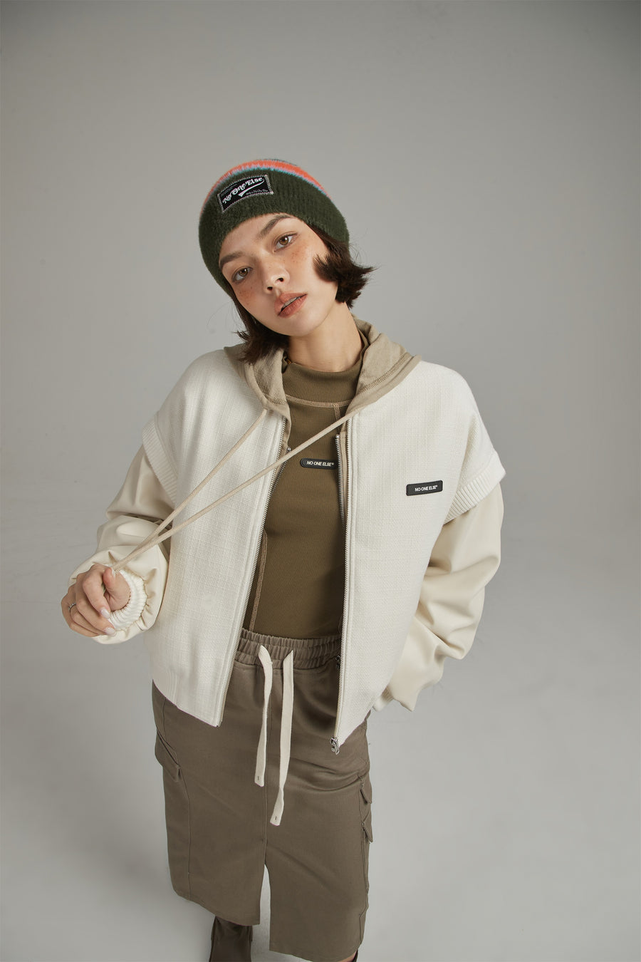 CHUU Simple Tweed Varsity Jacket