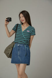 Asymmetrical Button Daily Denim Mini Skirt