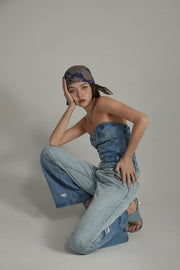 Tube Top Multi Buttons Denim Jumpsuit