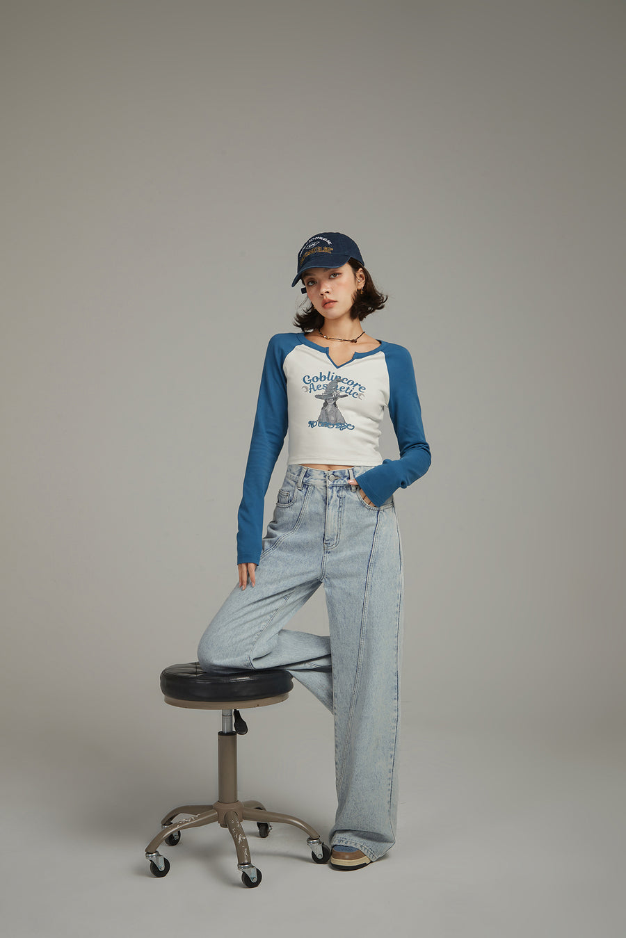 CHUU Lined Stitch Wide Denim Pants