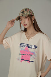 V-Trim Chuu Babe Star Distressed T-Shirt