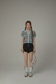 Chuu Lettering Striped Contrasting Color Knitted Sweater