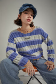 Distressed Striped Loose Knit Sweater