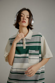 Polo Neck Striped Loose Fit T-Shirt