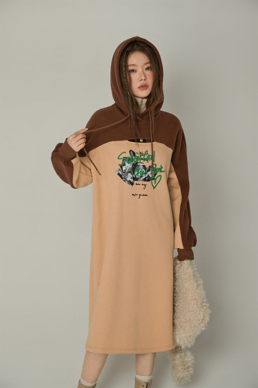 CHUU Front Slit Hooded Dress