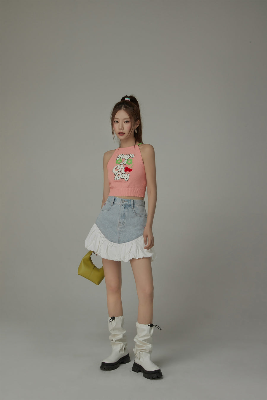 CHUU Embroidered Have A Chuu Day Cherries Sleeveless Halter Neck Top