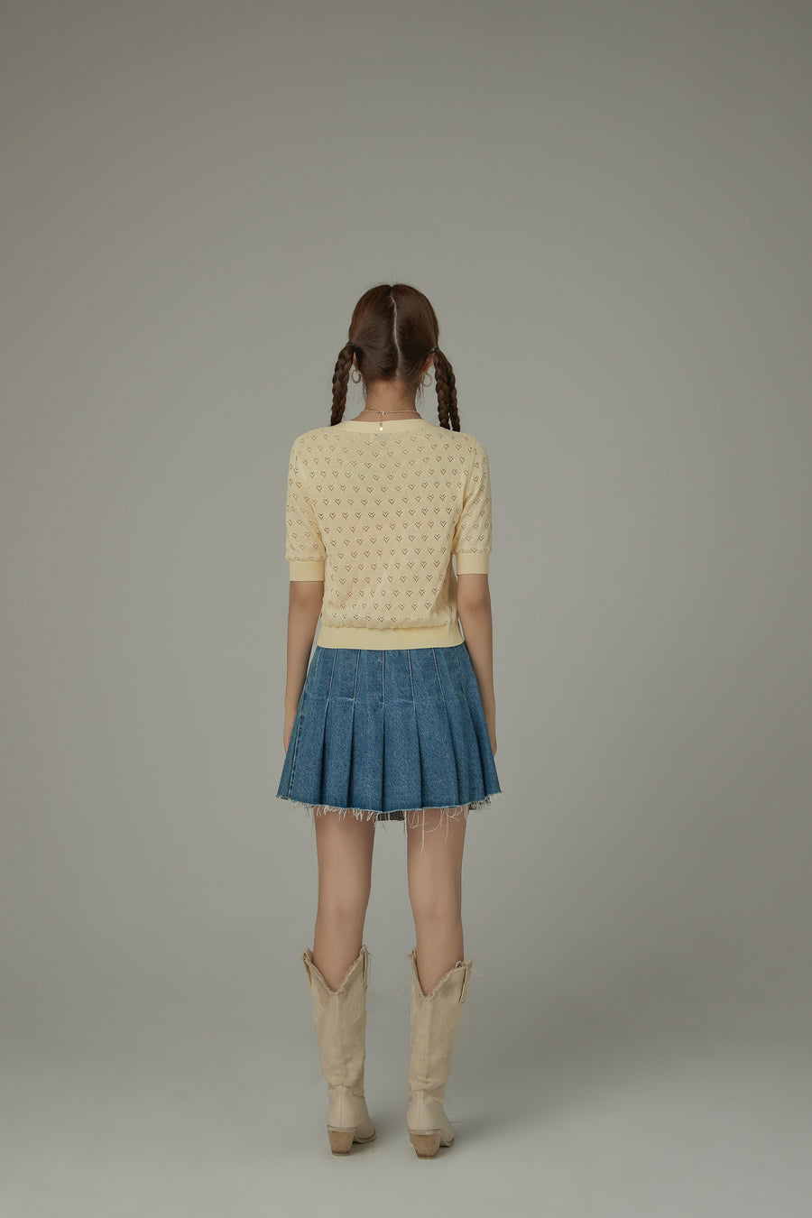 CHUU Heart Eyelet Short Sleeves Knit Cardigan