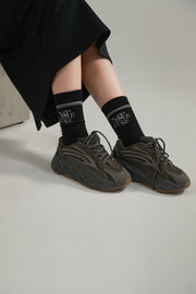 Classic Lettering Ribbed High Socks