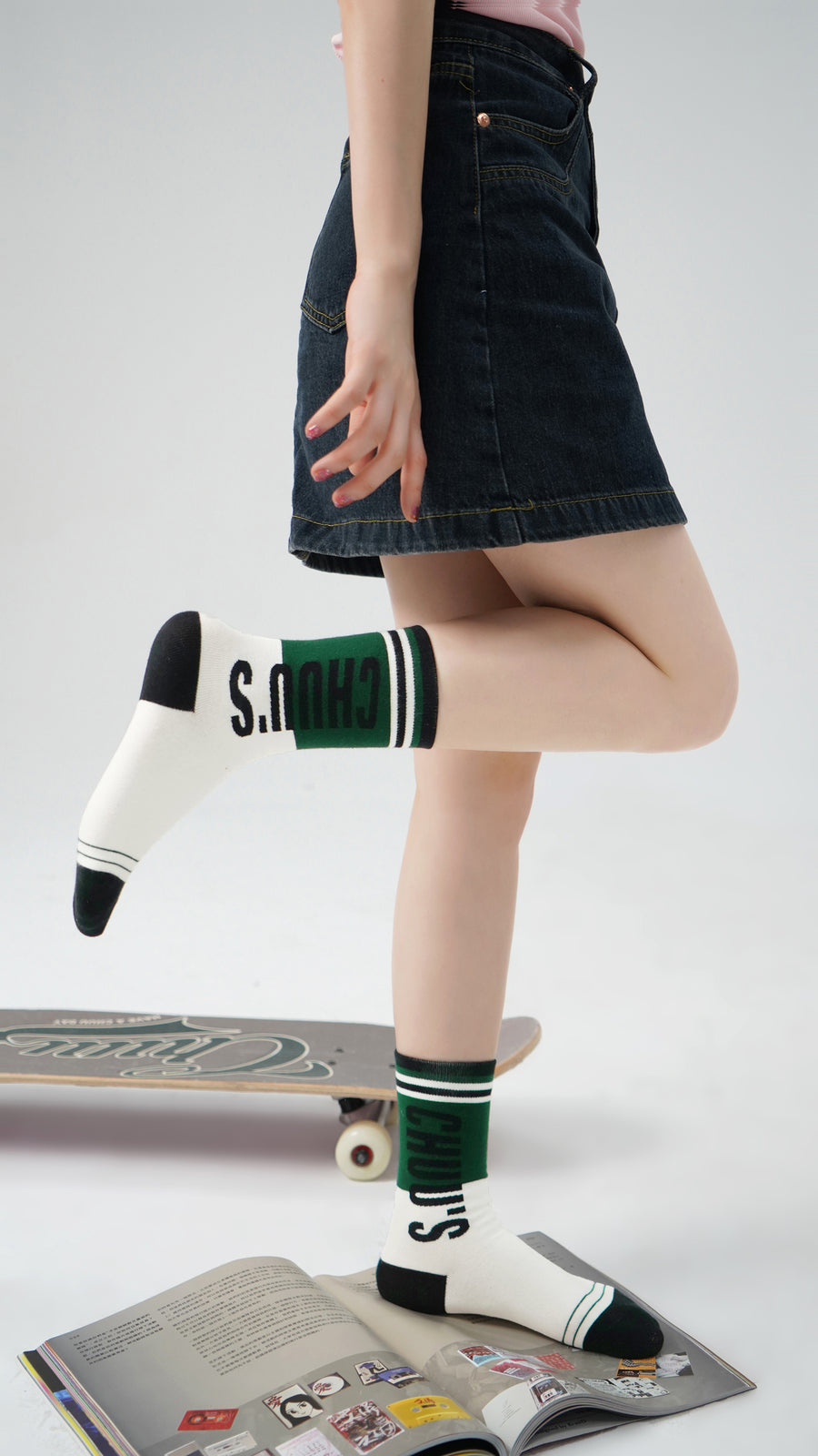 CHUU Vintage Lined High Socks