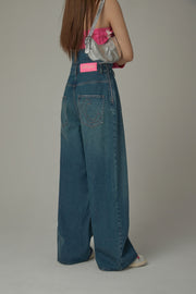 Ultra High Waist Pintuck Wide Denim Jeans