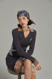 Open Collar Star Knit Dress