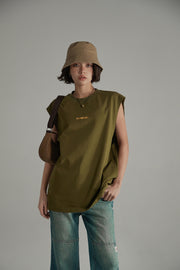 Letter Printed Boxy Loose Fit Sleeveless T-Shirt